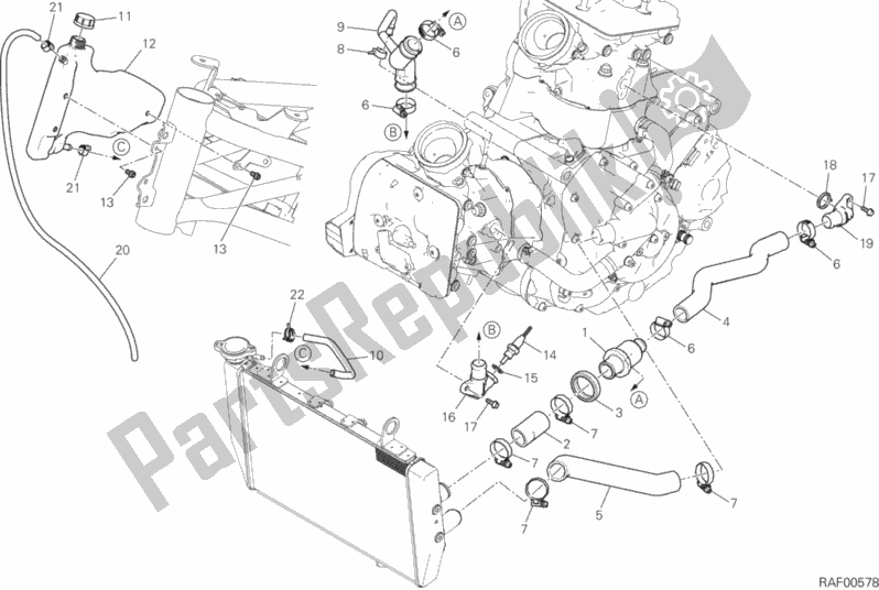 All parts for the Cooling Circuit of the Ducati Multistrada 950 Thailand 2018
